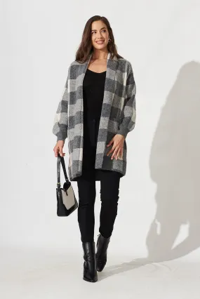 Morden Knit Cardigan In Black Gingham Wool Blend