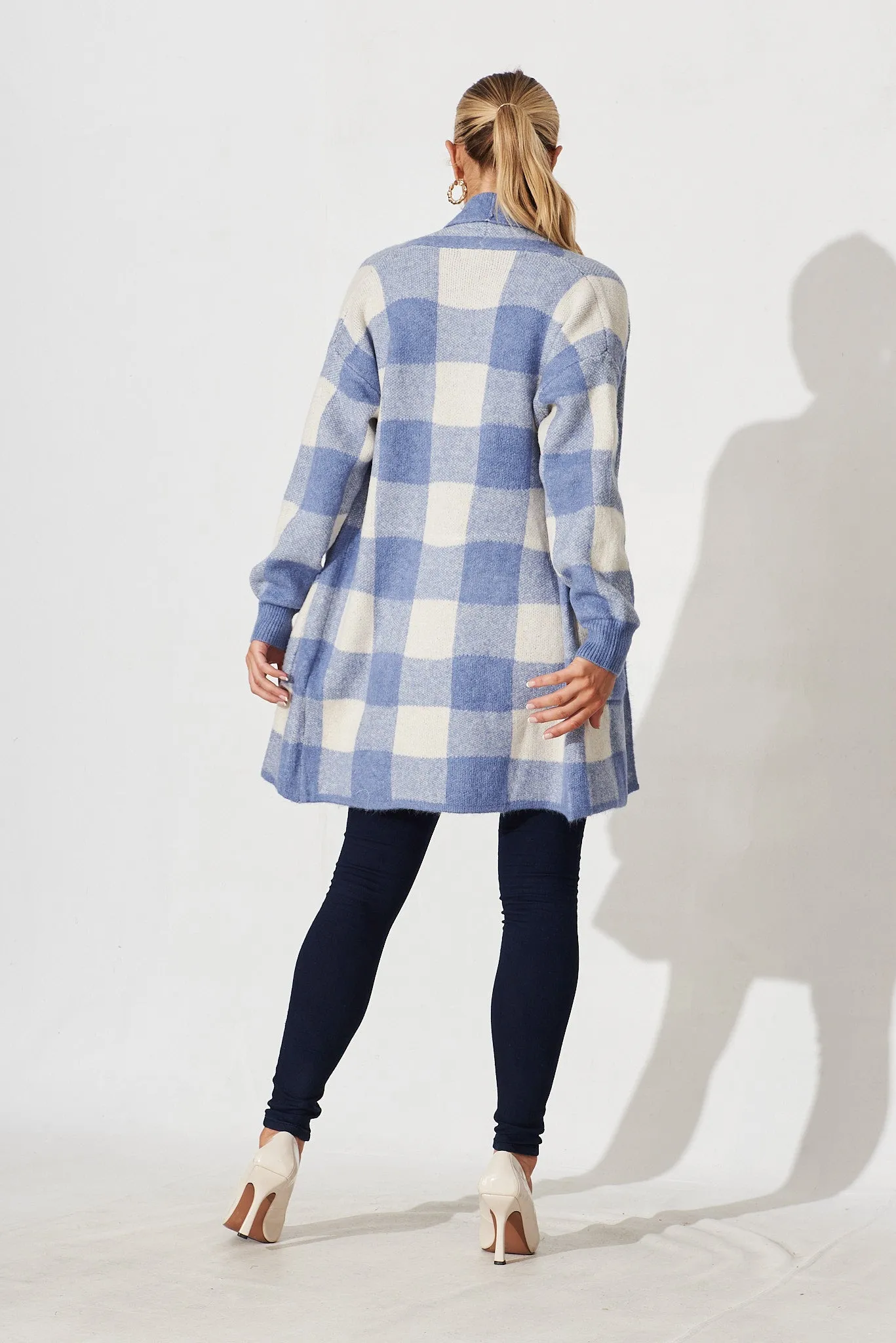 Morden Knit Cardigan In Blue Gingham Wool Blend