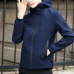 Navy label pattern long sleeve zip jacket hoodies