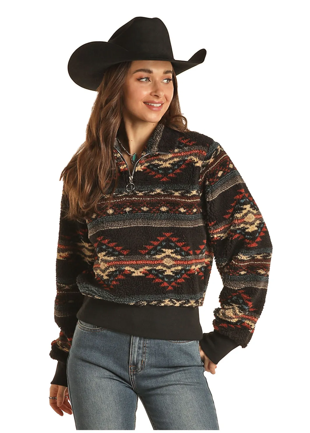 Panhandle Slim Womens Black Aztec Pullover