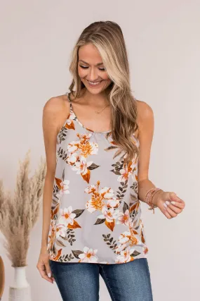 Perfect Isn't Easy Floral Tank Top- Gray