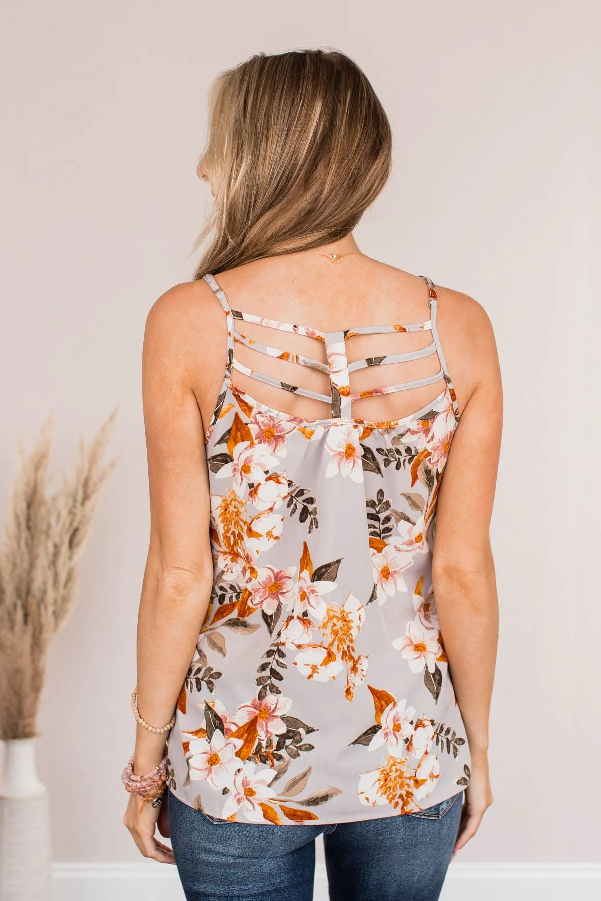 Perfect Isn't Easy Floral Tank Top- Gray