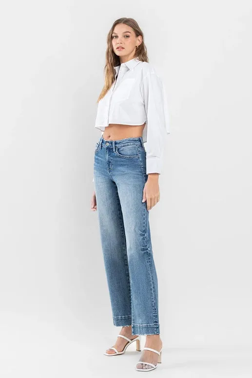 Philly High Rise Wide Leg Trouser Hem Denim