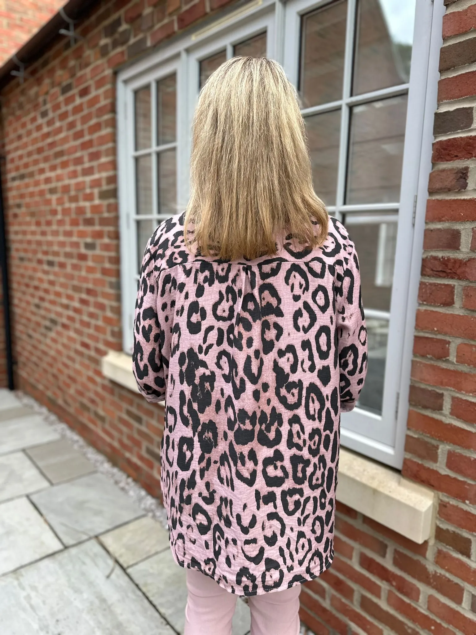 Pink Leopard Print Textured Button Detail Blouse Fran