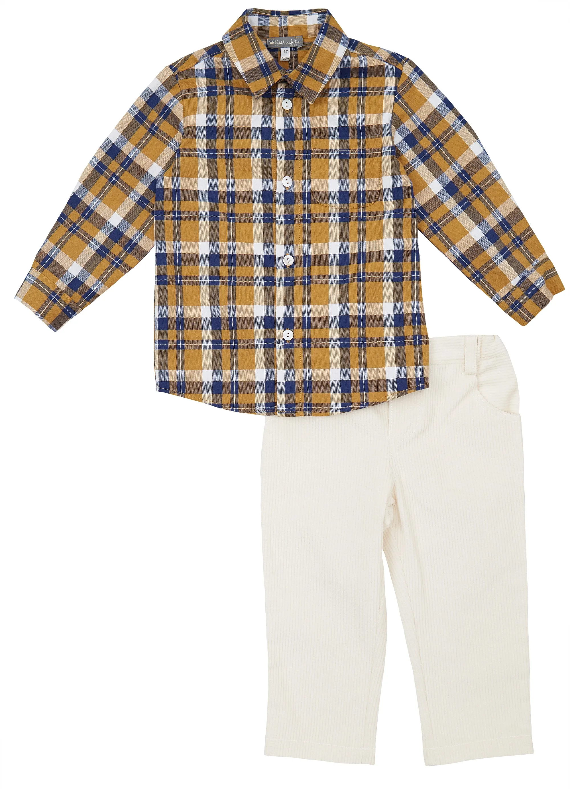 Plaid Shirt + Corduroy Pants Set