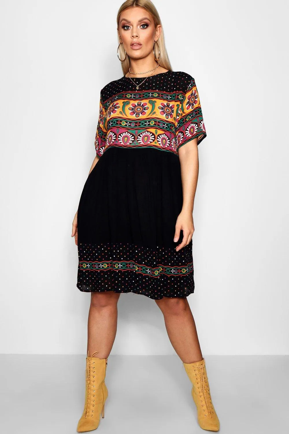 Plus Cerys Retro Print Smock Dress