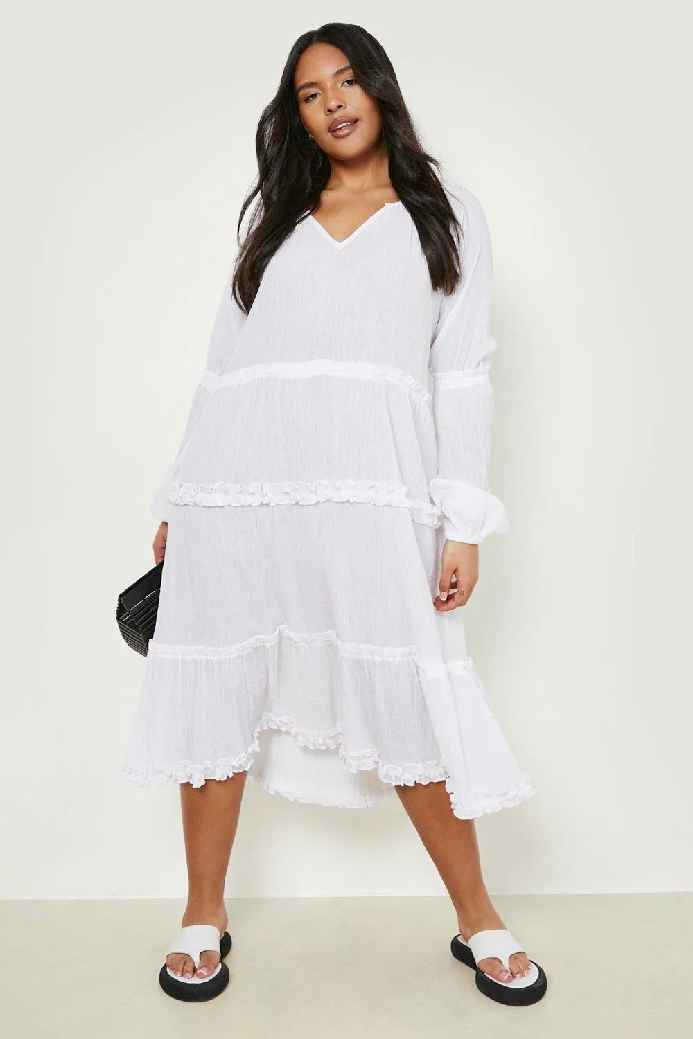 Plus Cheesecloth Tiered Smock Dress