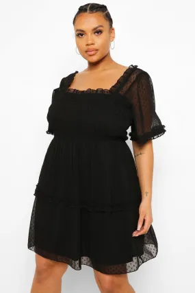 Plus Shirred Dobby Chiffon Smock Dress