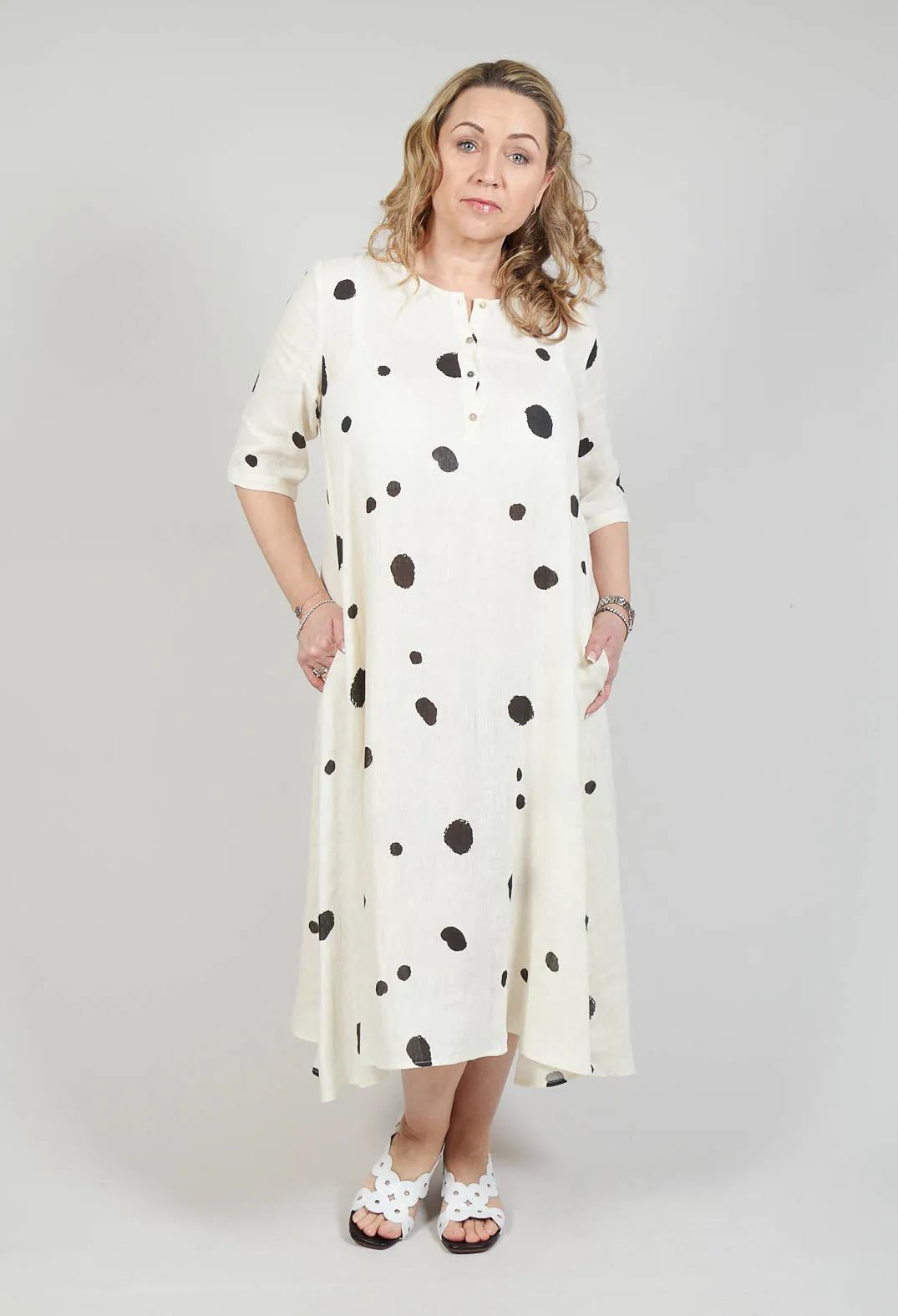 Polka Dot Smock Dress in Pois Nero