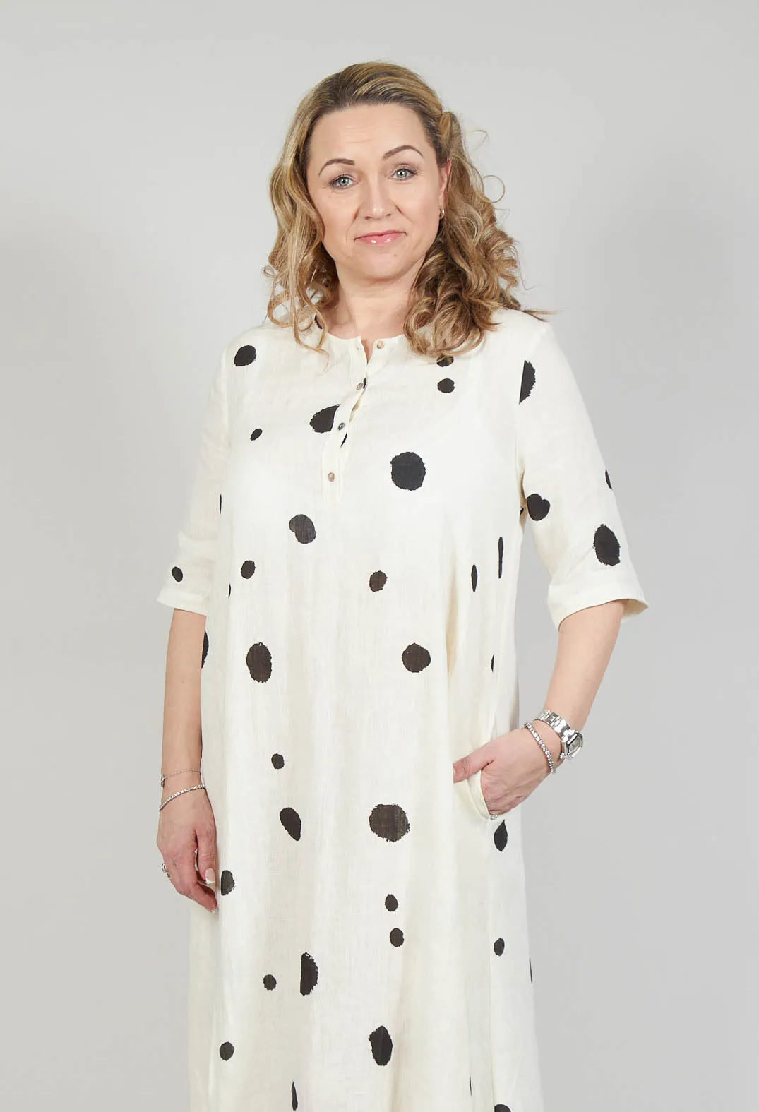 Polka Dot Smock Dress in Pois Nero