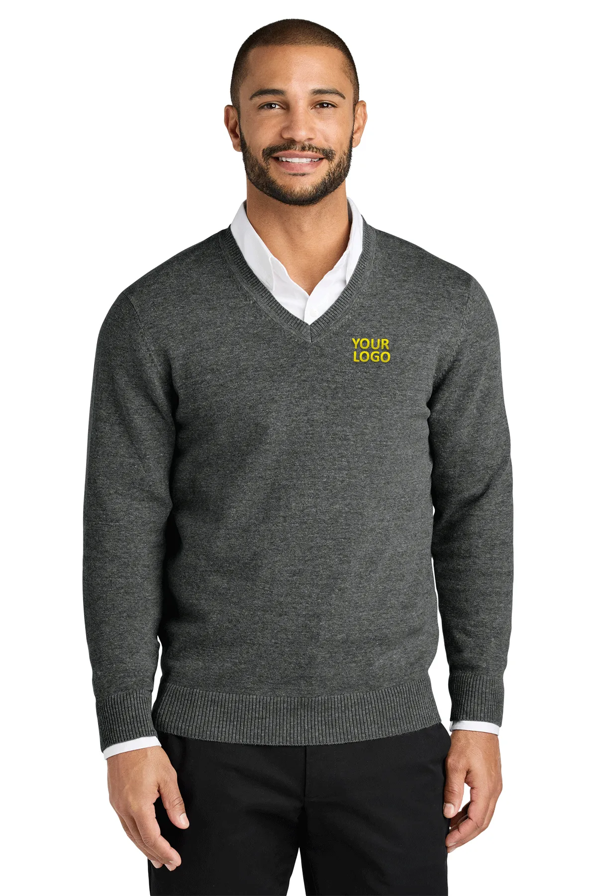 Port Authority Easy Care V-Neck Custom Sweaters, Charcoal Heather