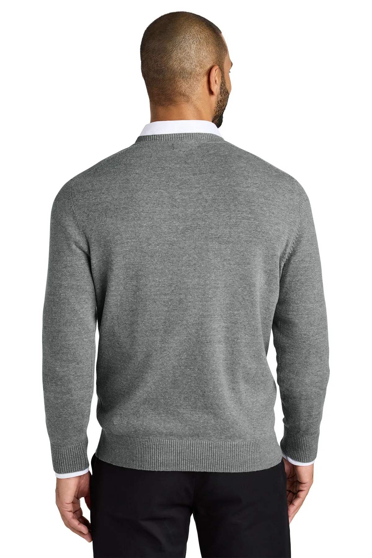 Port Authority Easy Care V-Neck Custom Sweaters, Medium Heather Grey