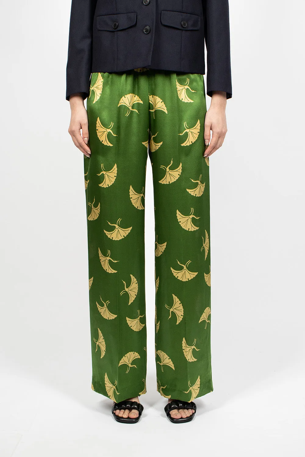 Printed Silk Pants Green