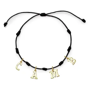 Pulsera con Inicial 7 nudos Negro 4 letras con Diamante y Oro