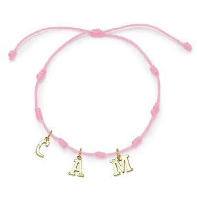 Pulsera con Inicial 7 nudos Rosa 3 letras con Diamante y Oro