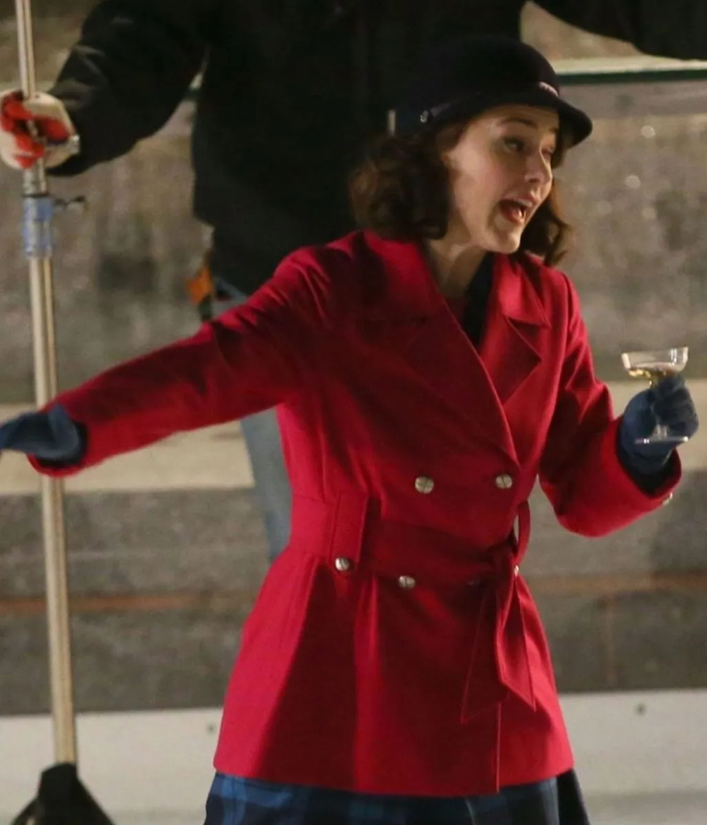 Rachel Brosnahan The Marvelous Mrs Season 05 Red Peacoat