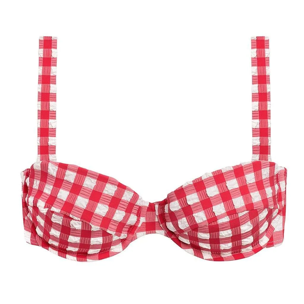 Red Gingham Bustier Bikini Top