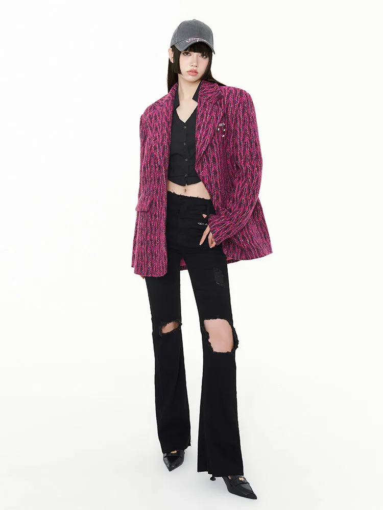 Retro fashion loose  tweed new year thick suit jacket female