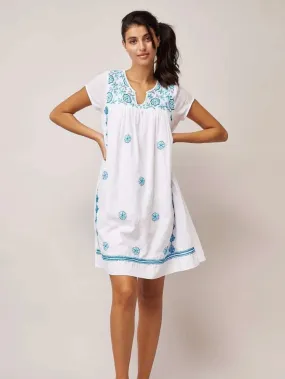 Sacs of Ashbourne   Handprint Dream Apparel tunic dress white & turquoise