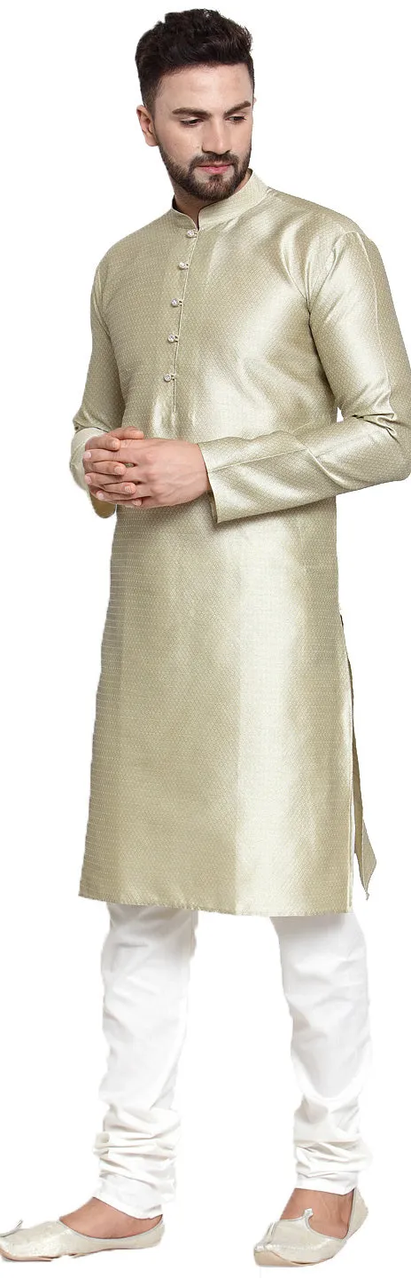 Self Design Men's Kurta pyjama Evening Wear India Apparel (Beige)