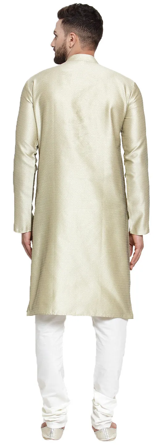 Self Design Men's Kurta pyjama Evening Wear India Apparel (Beige)