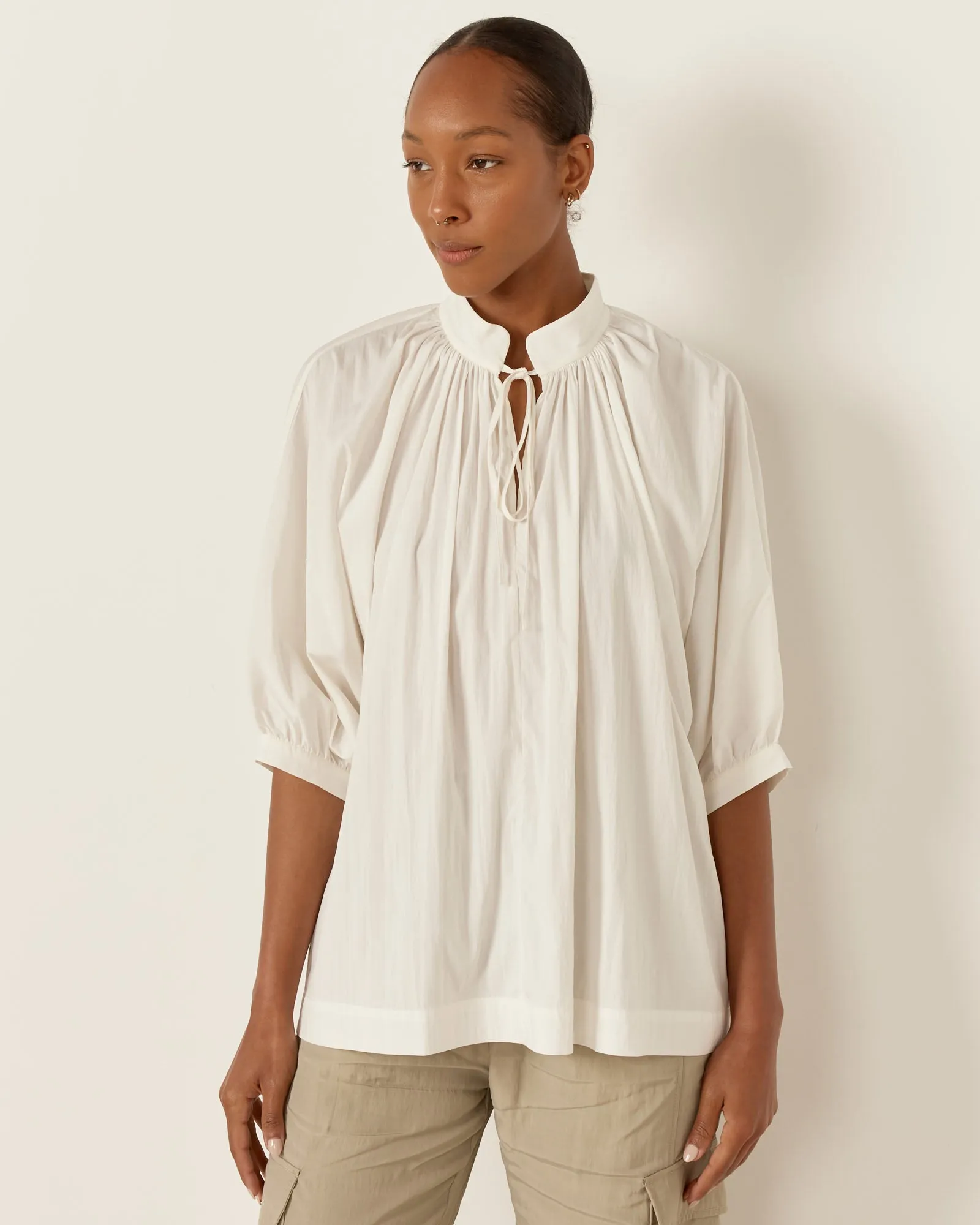 Shirred Blouse in White