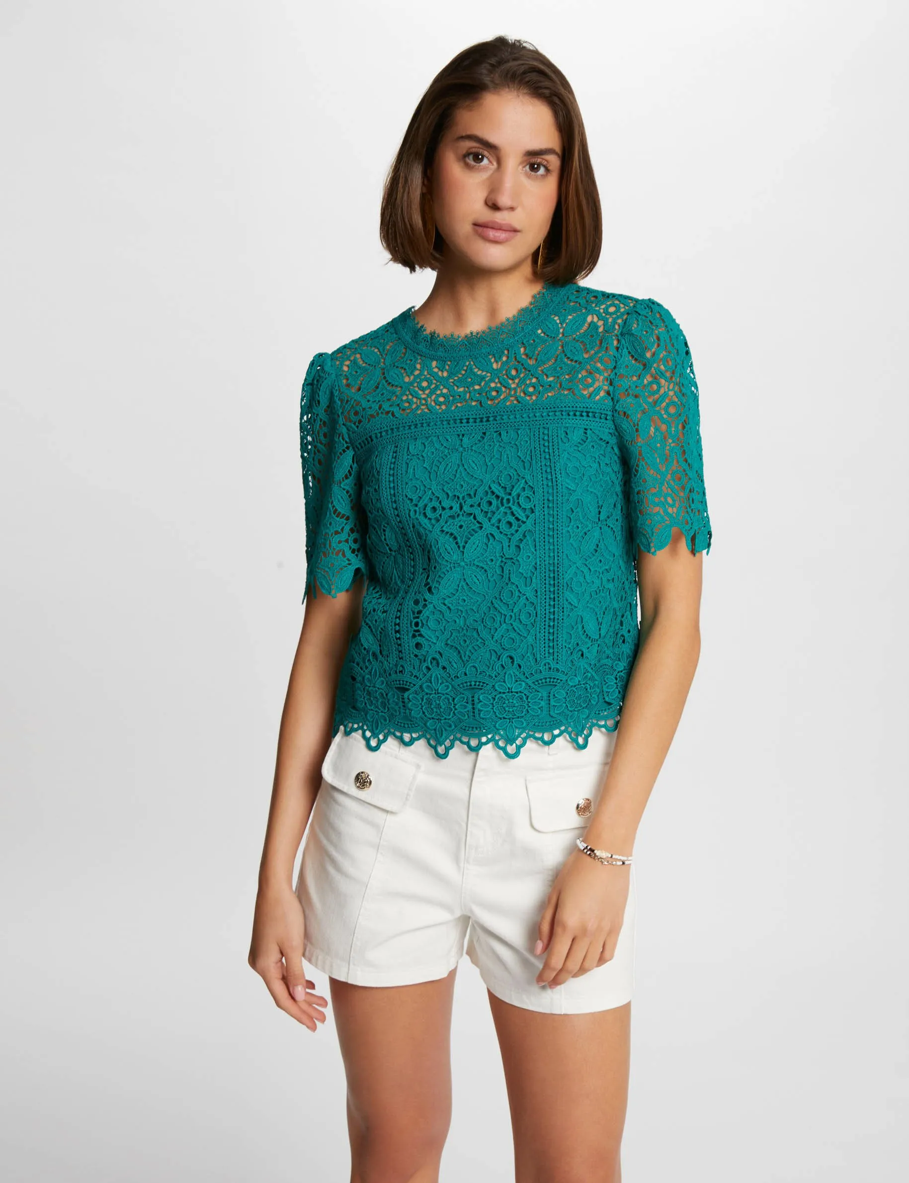 Short-sleeved blouse mid-green women