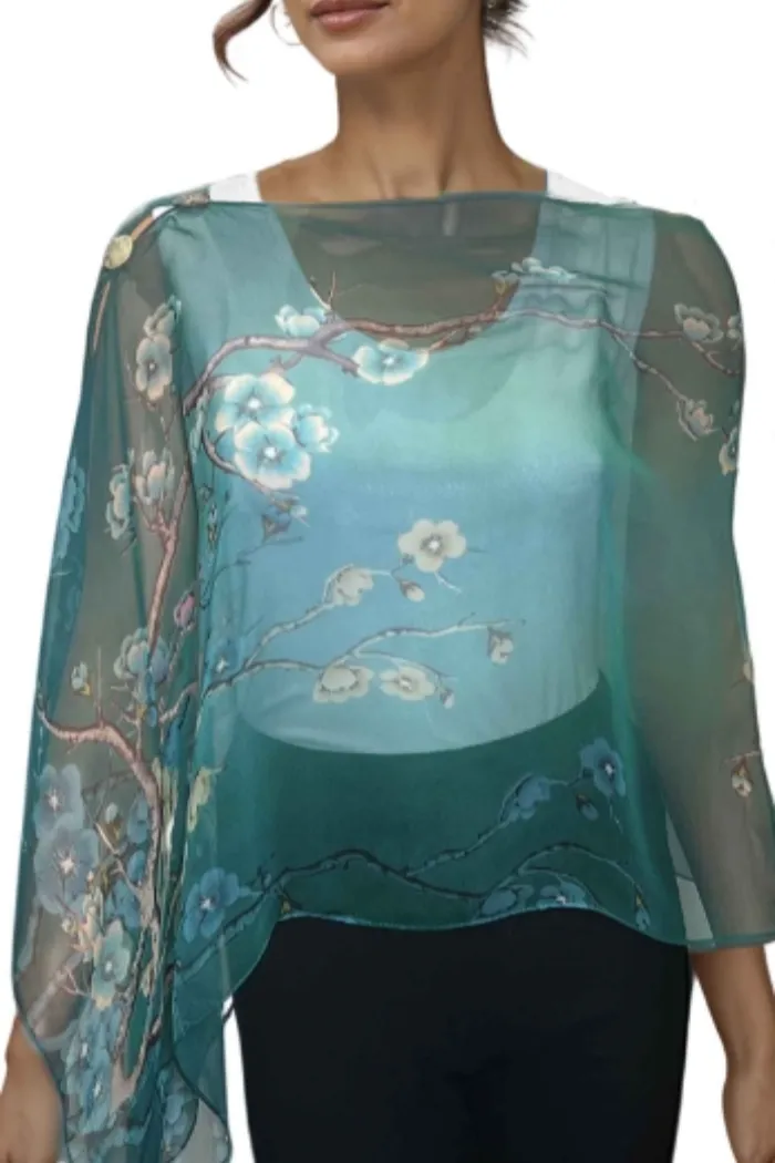 Silky Sheer 6-Button Poncho - Apple Blossom