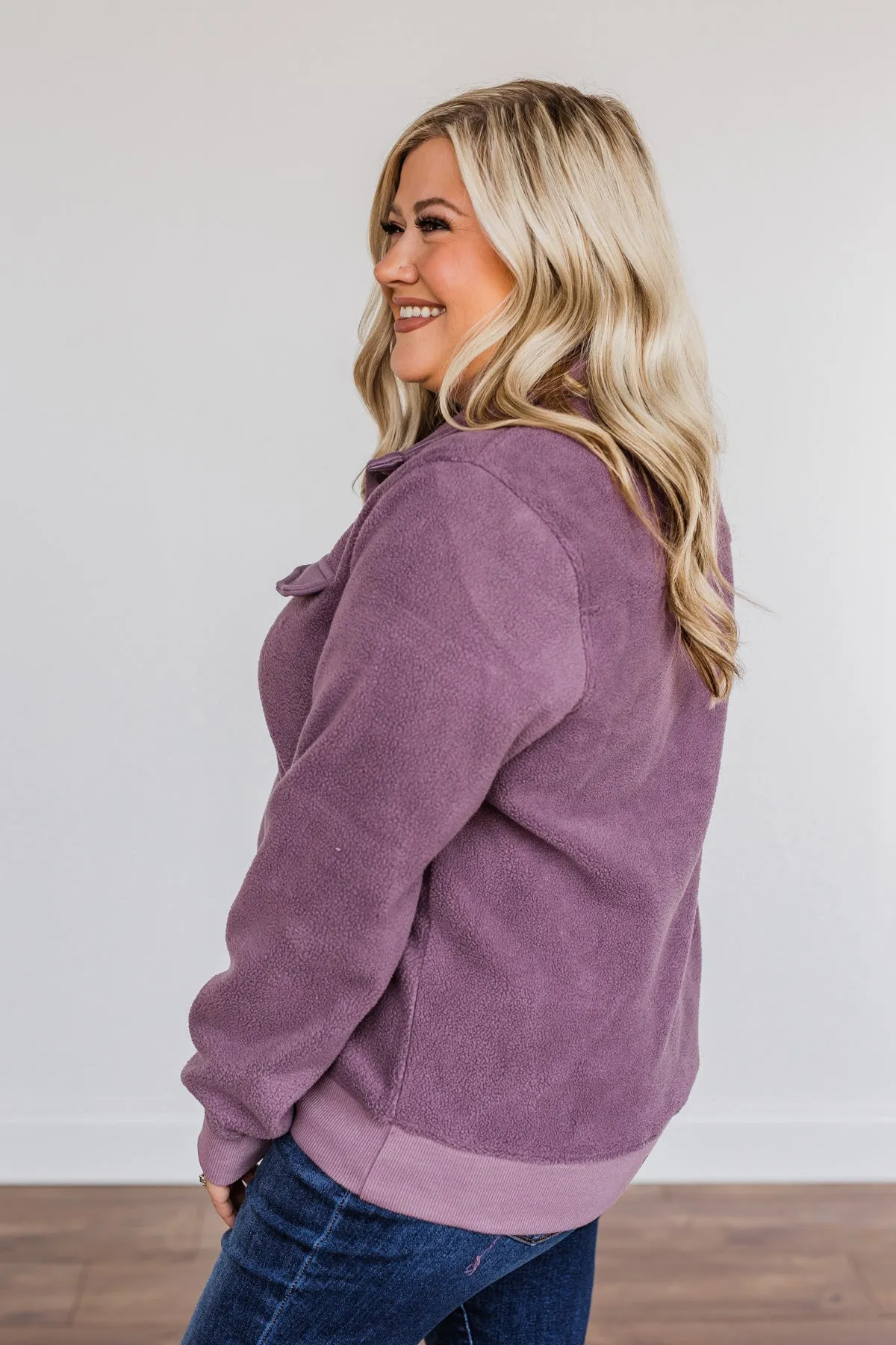 Simple Days Plush Button Pullover- Purple