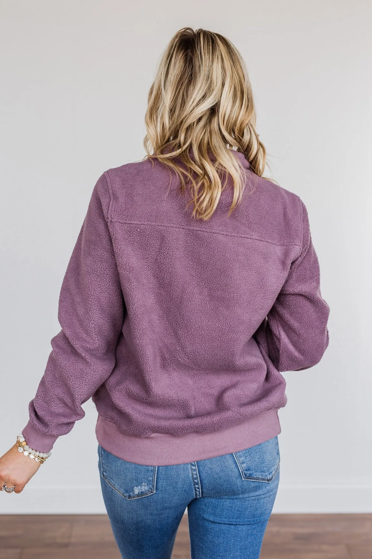 Simple Days Plush Button Pullover- Purple