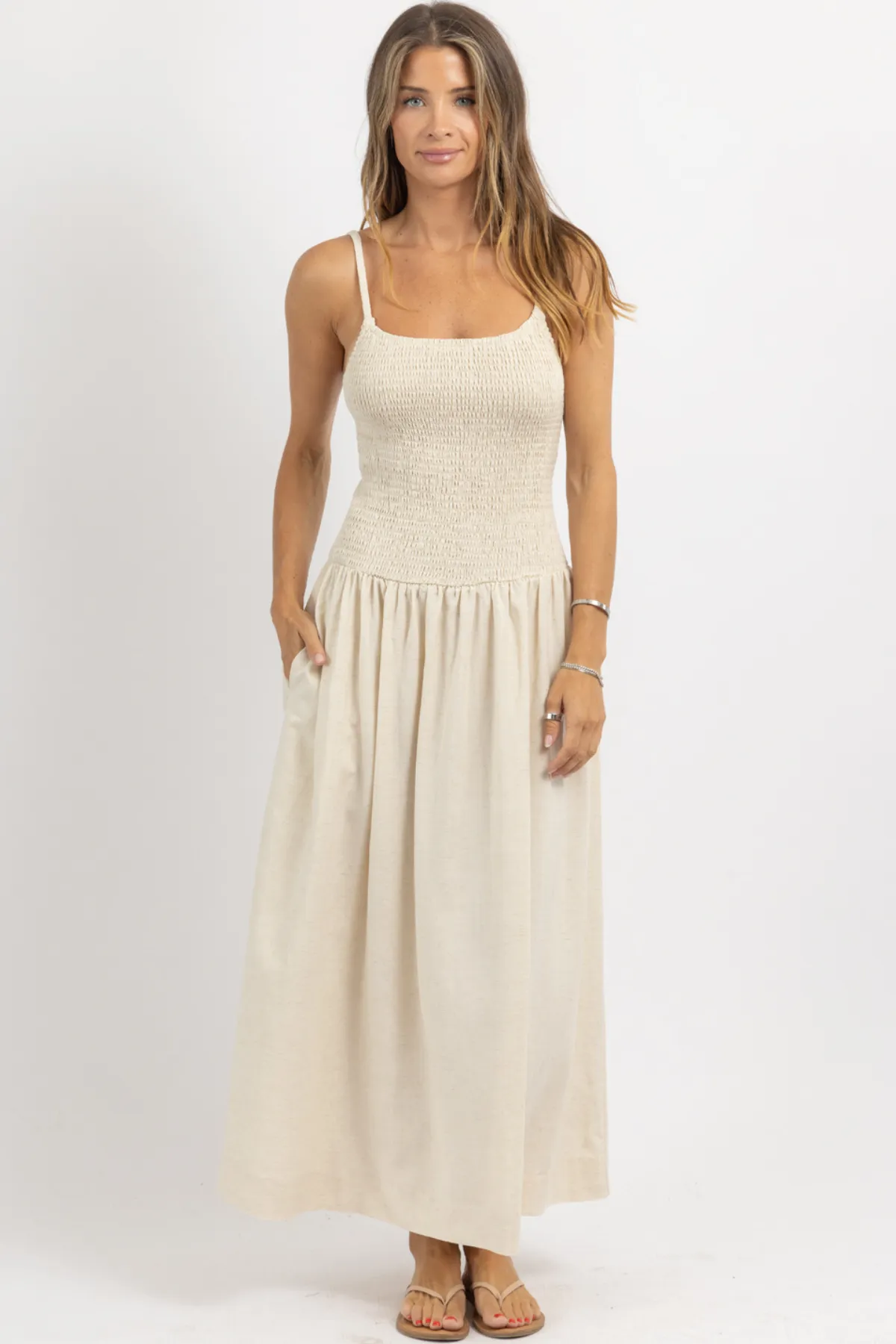 SOLEIL TAUPE SMOCK DRESS *BACK IN STOCK*