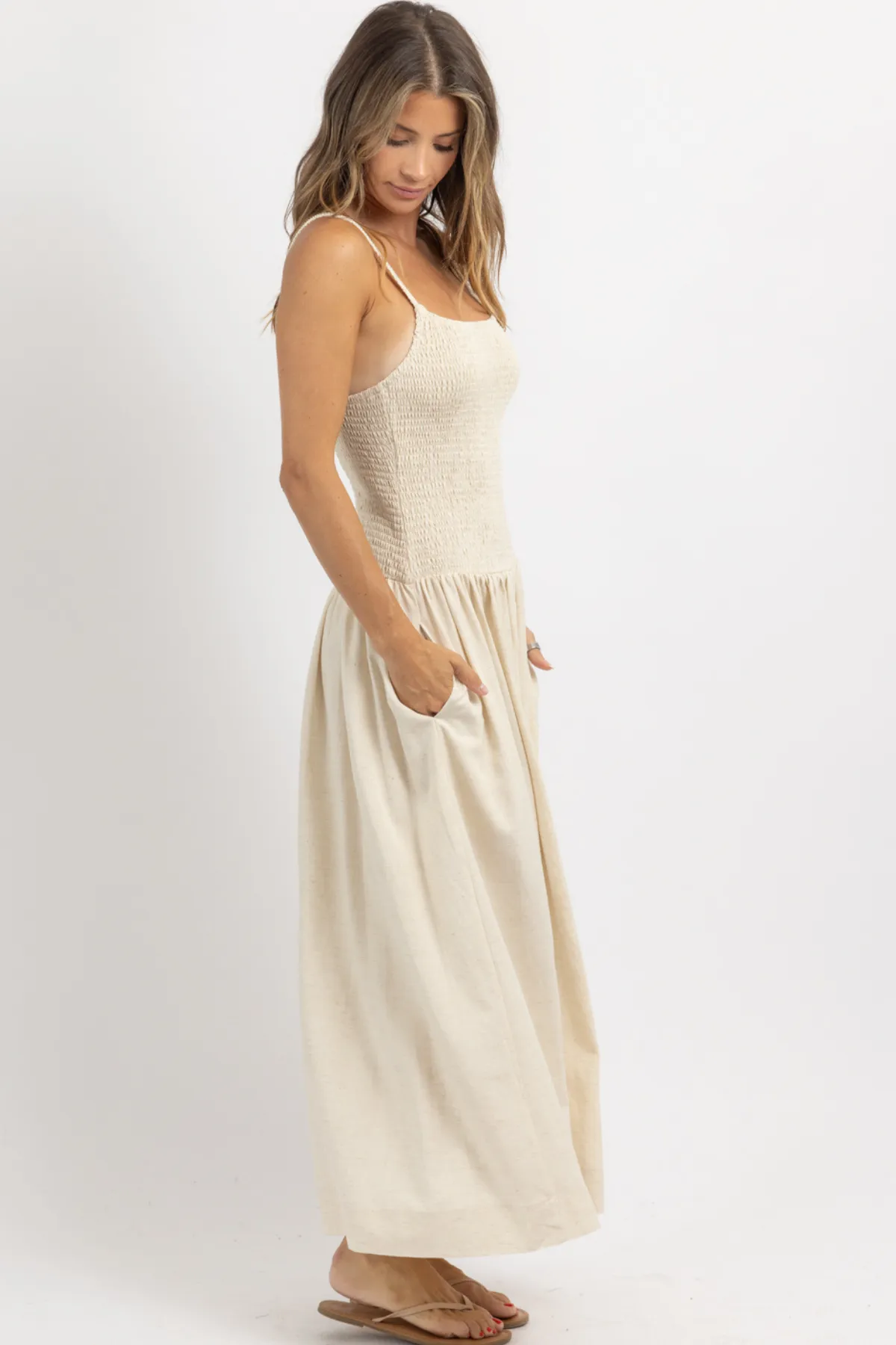 SOLEIL TAUPE SMOCK DRESS *BACK IN STOCK*