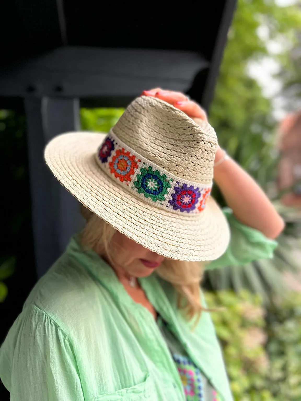 Stone Crochet Detail Weave Hat