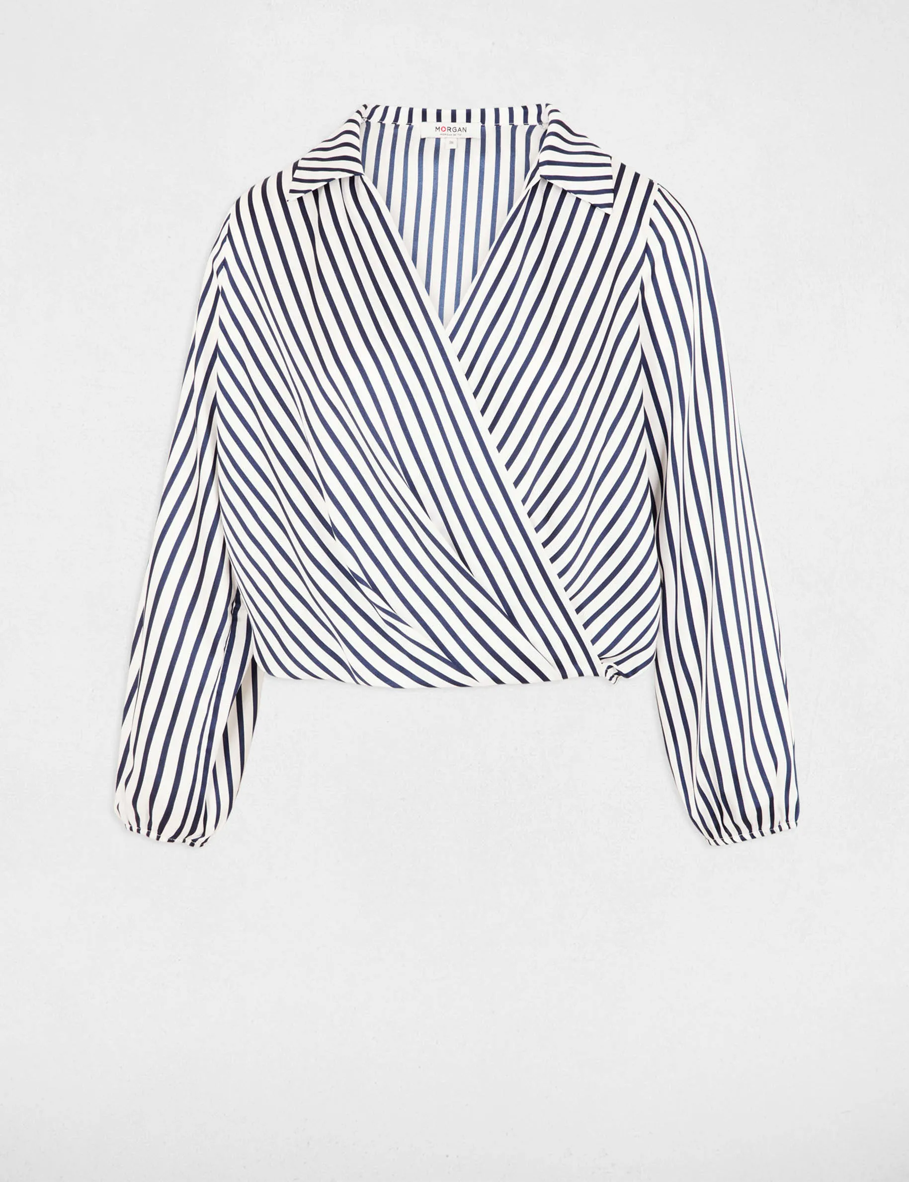 Striped long-sleeved blouse navy blue women