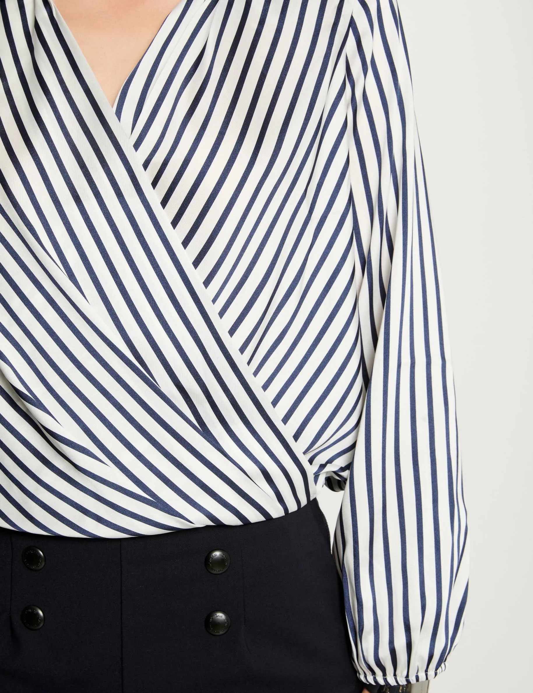 Striped long-sleeved blouse navy blue women