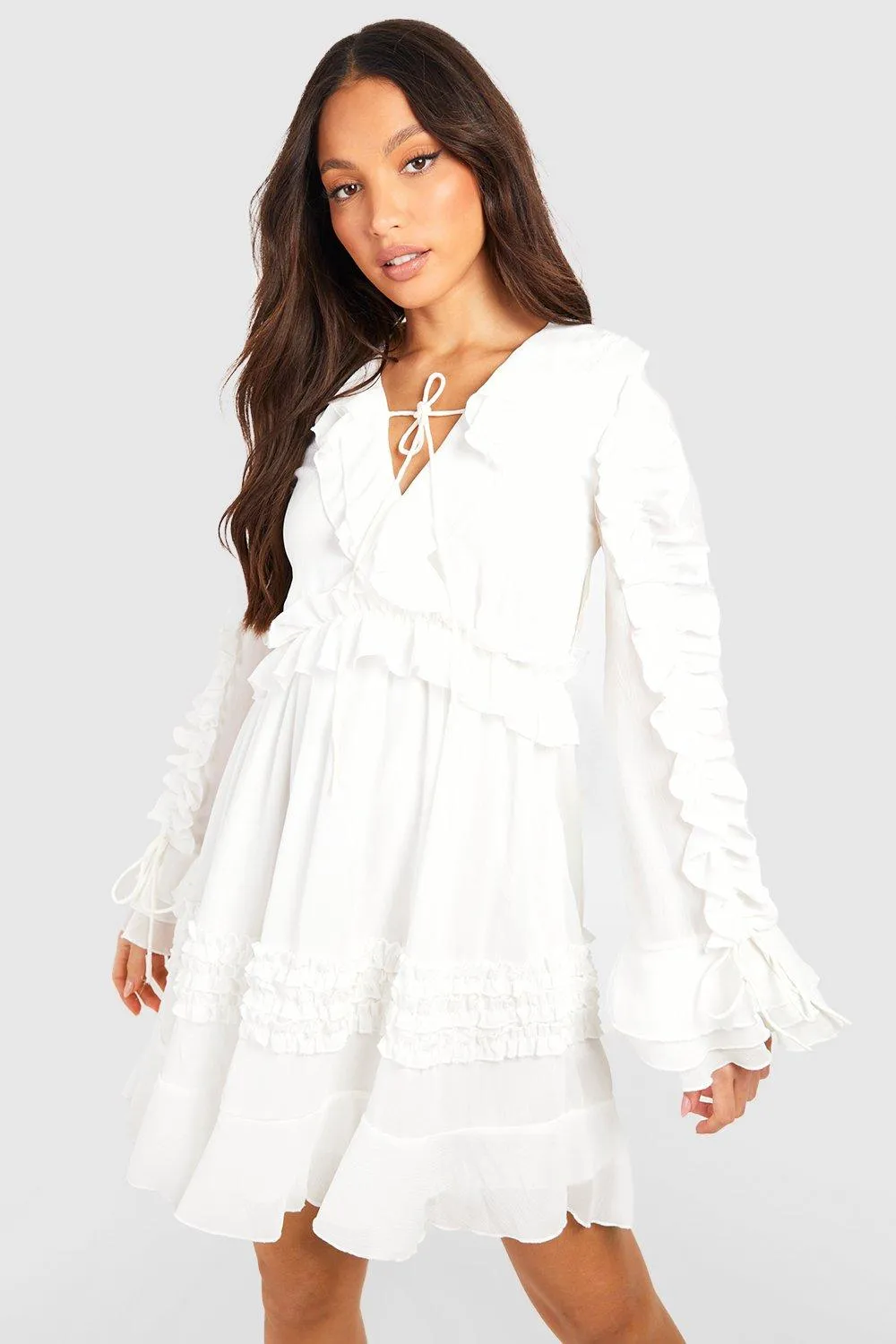 Tall Ruffle Tie Detail Smock Midi Dress