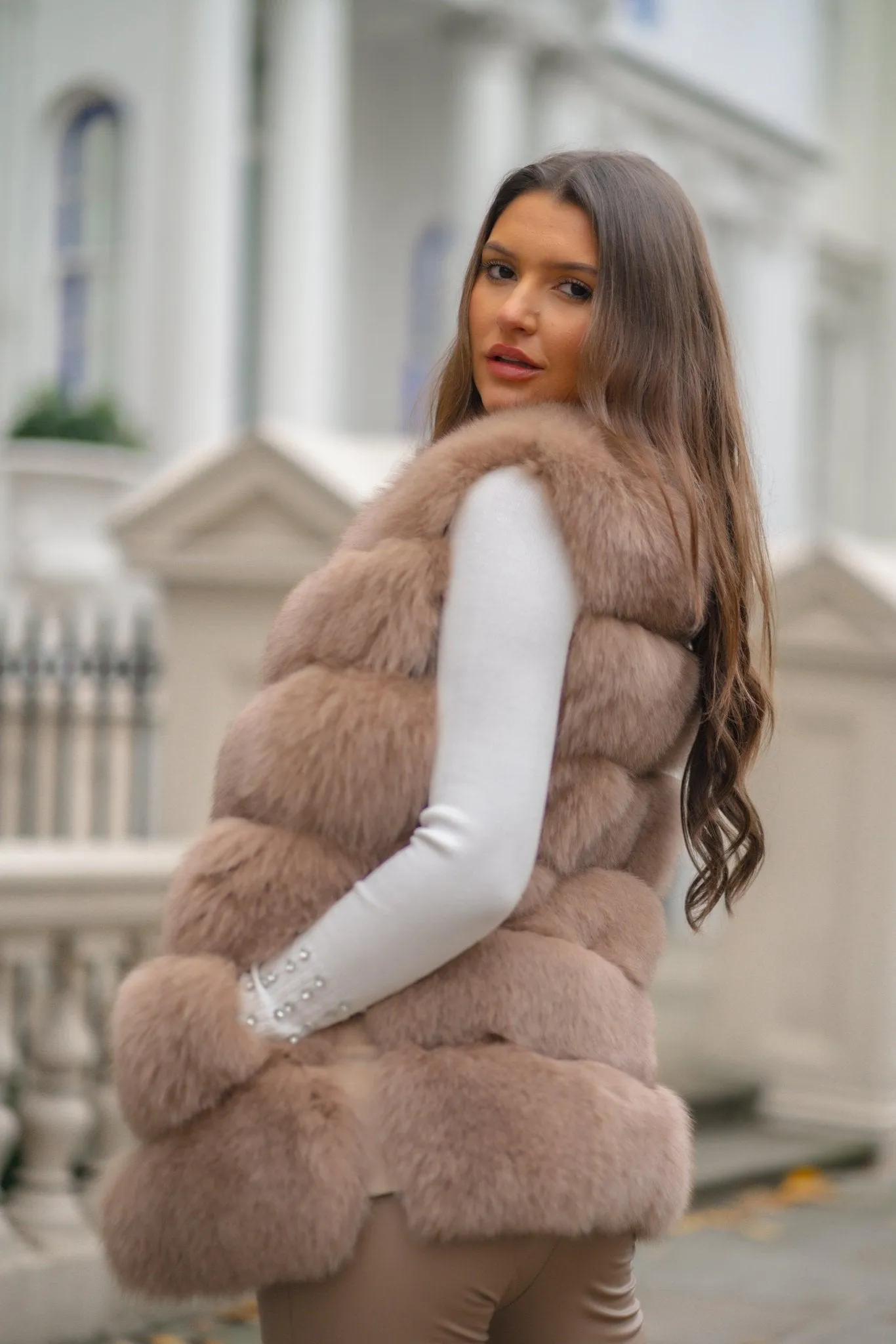 Tan Luxury Fur 6 Row Gilet