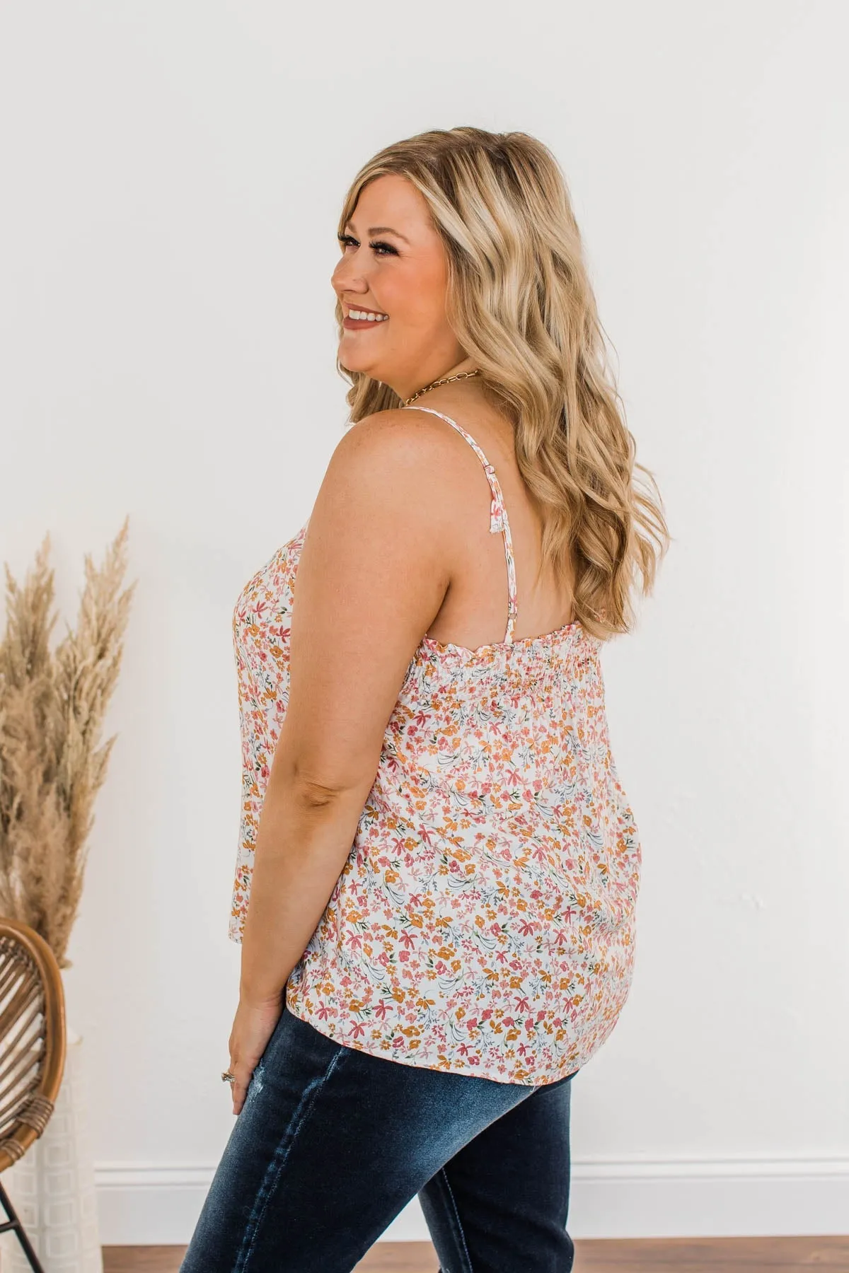 The Cutest Flower In The Field Floral Tank Top- Ivory