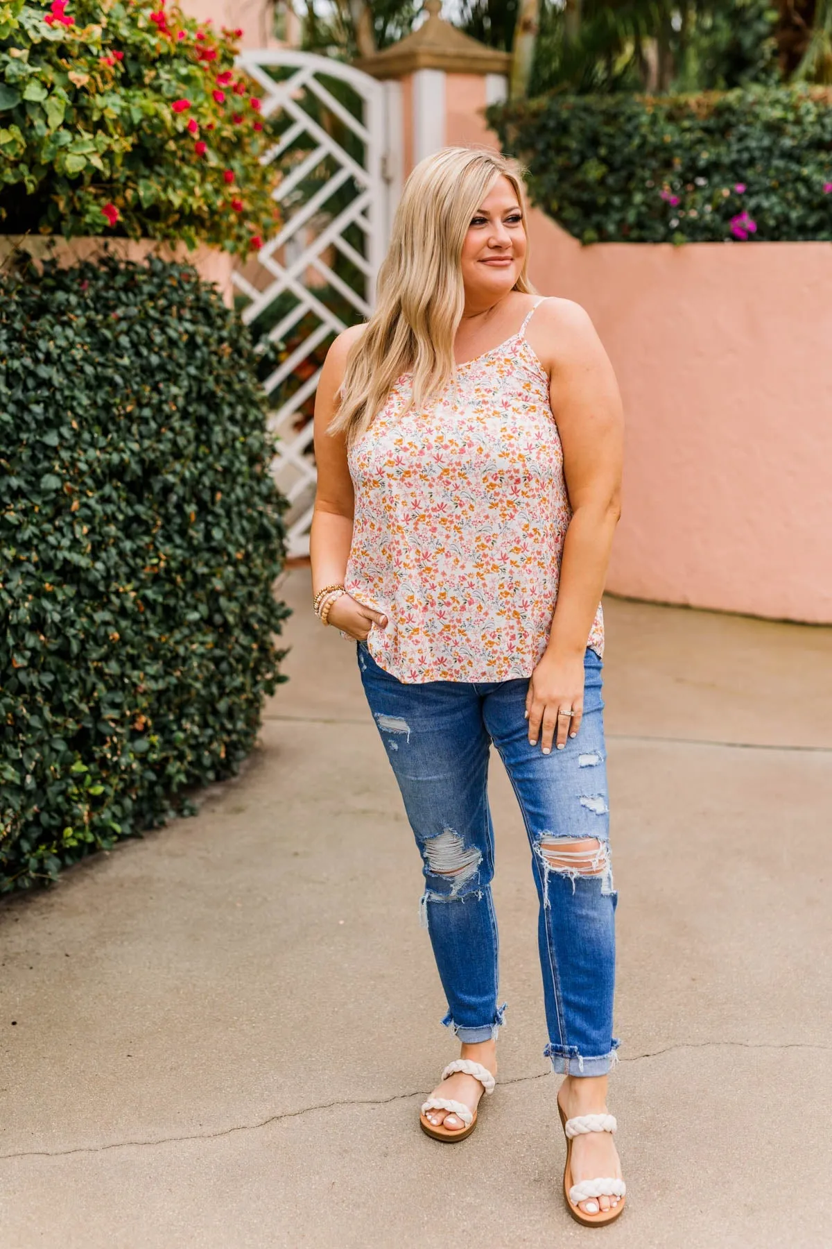 The Cutest Flower In The Field Floral Tank Top- Ivory