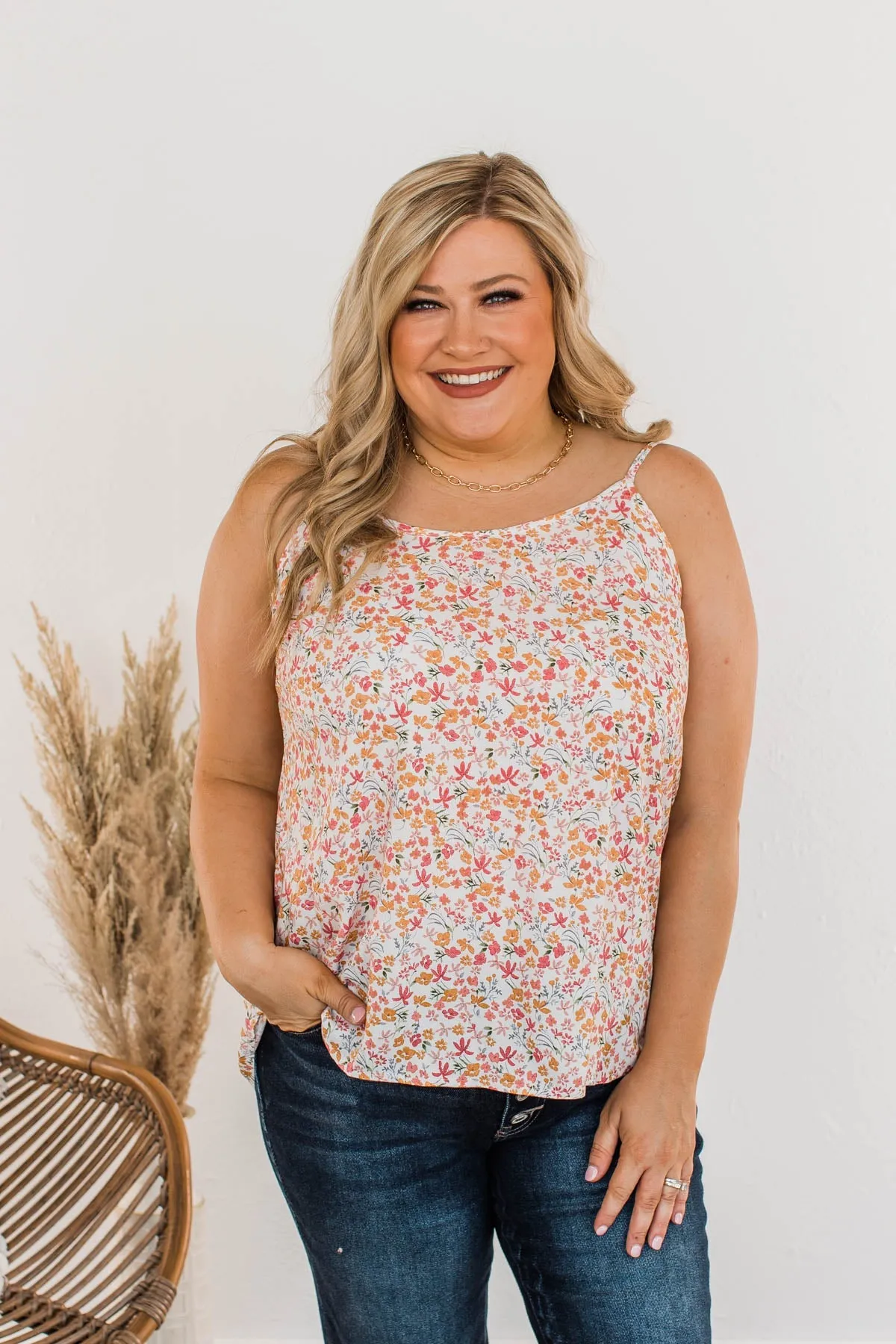 The Cutest Flower In The Field Floral Tank Top- Ivory