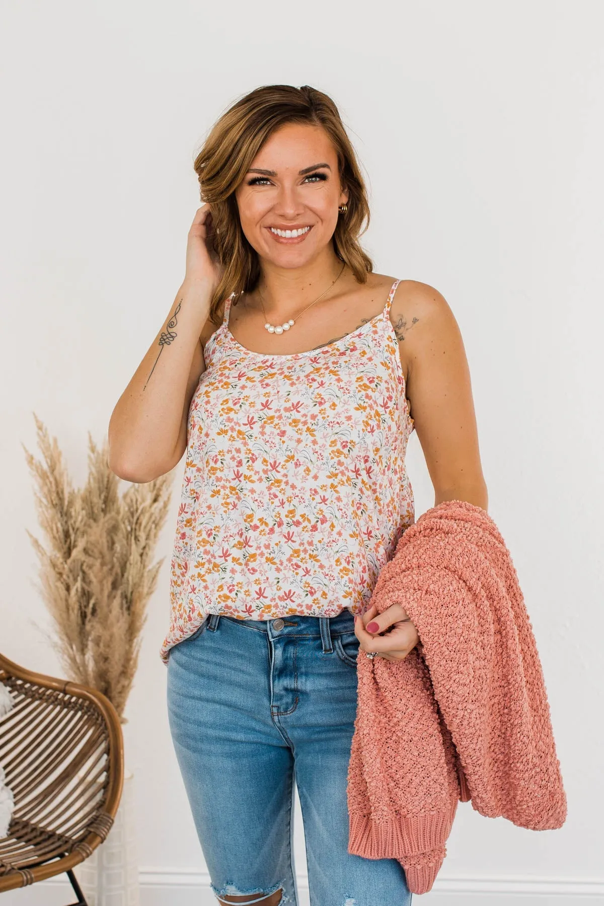 The Cutest Flower In The Field Floral Tank Top- Ivory