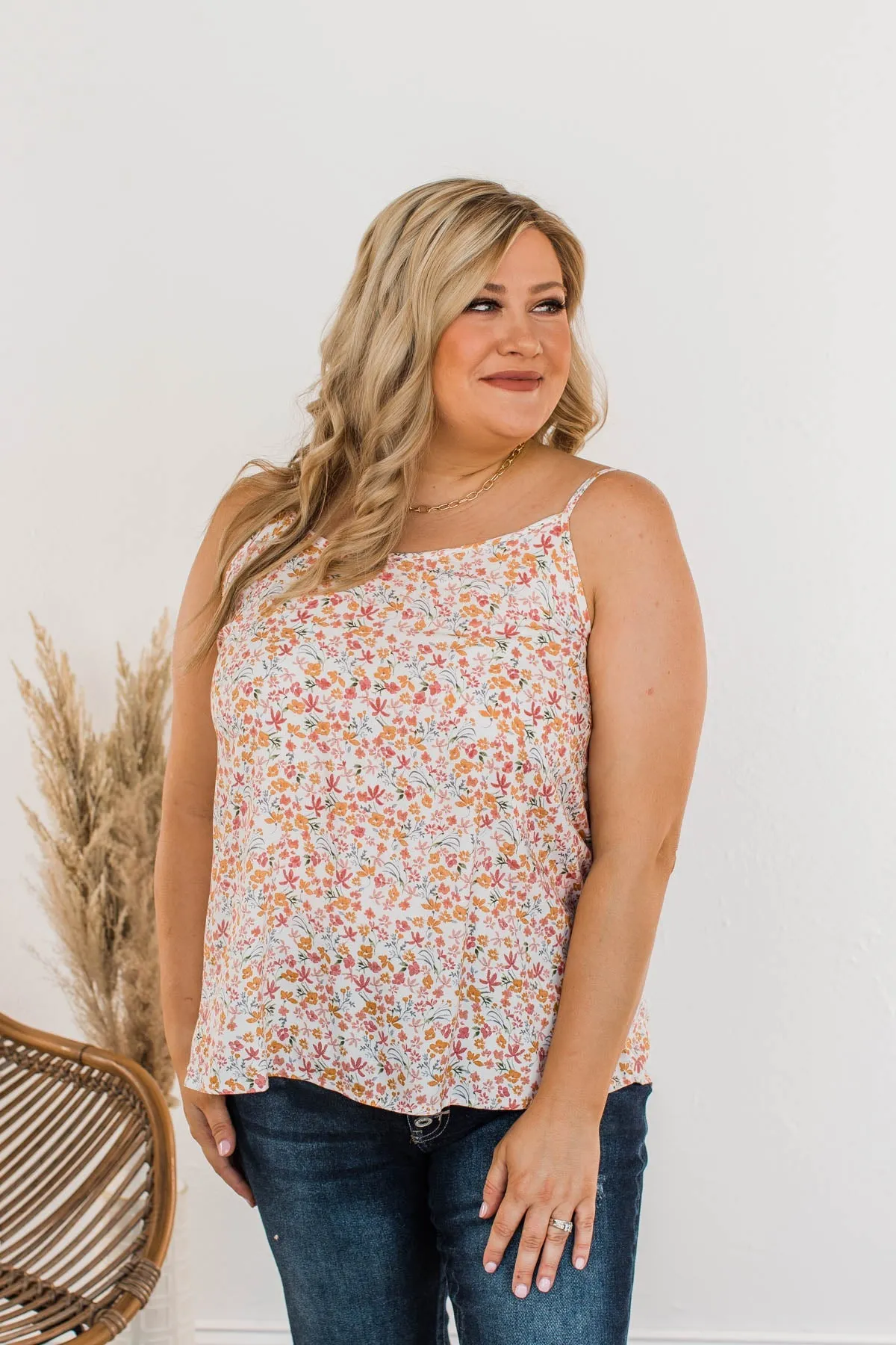 The Cutest Flower In The Field Floral Tank Top- Ivory