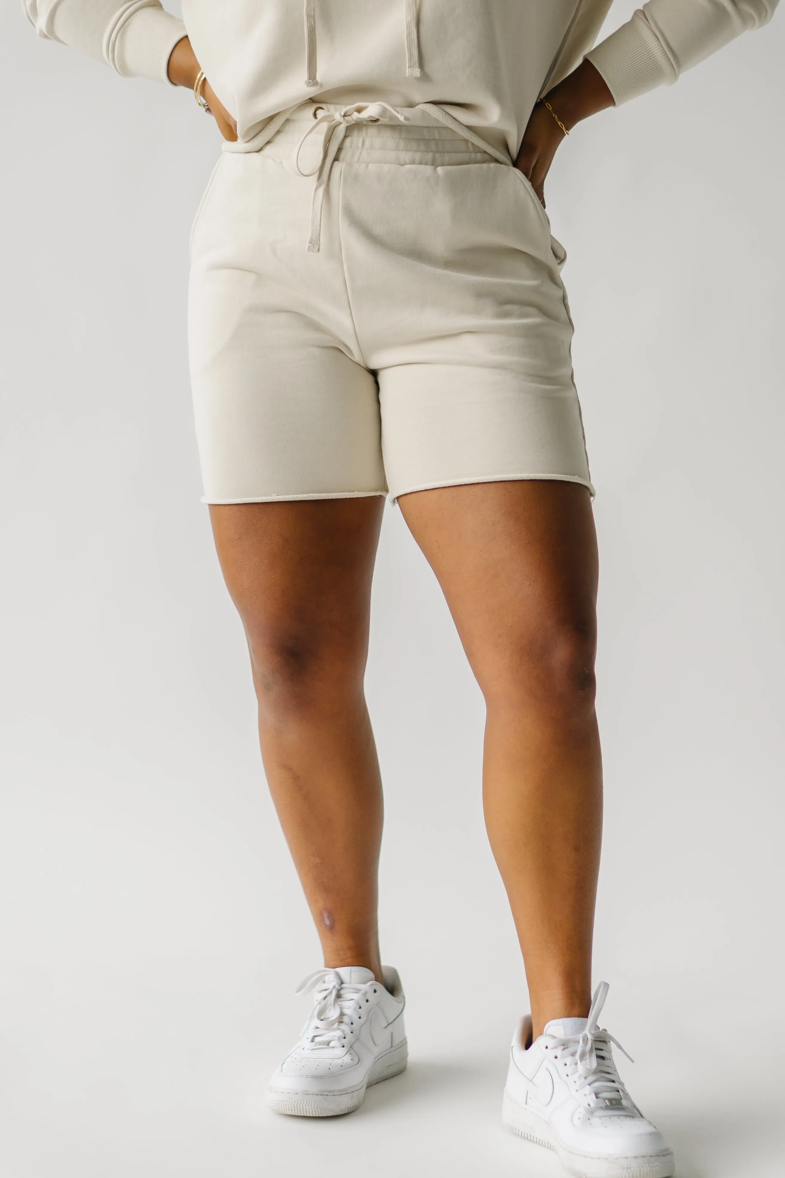 The Gretel Raw Edge Sweat-Shorts in Bone