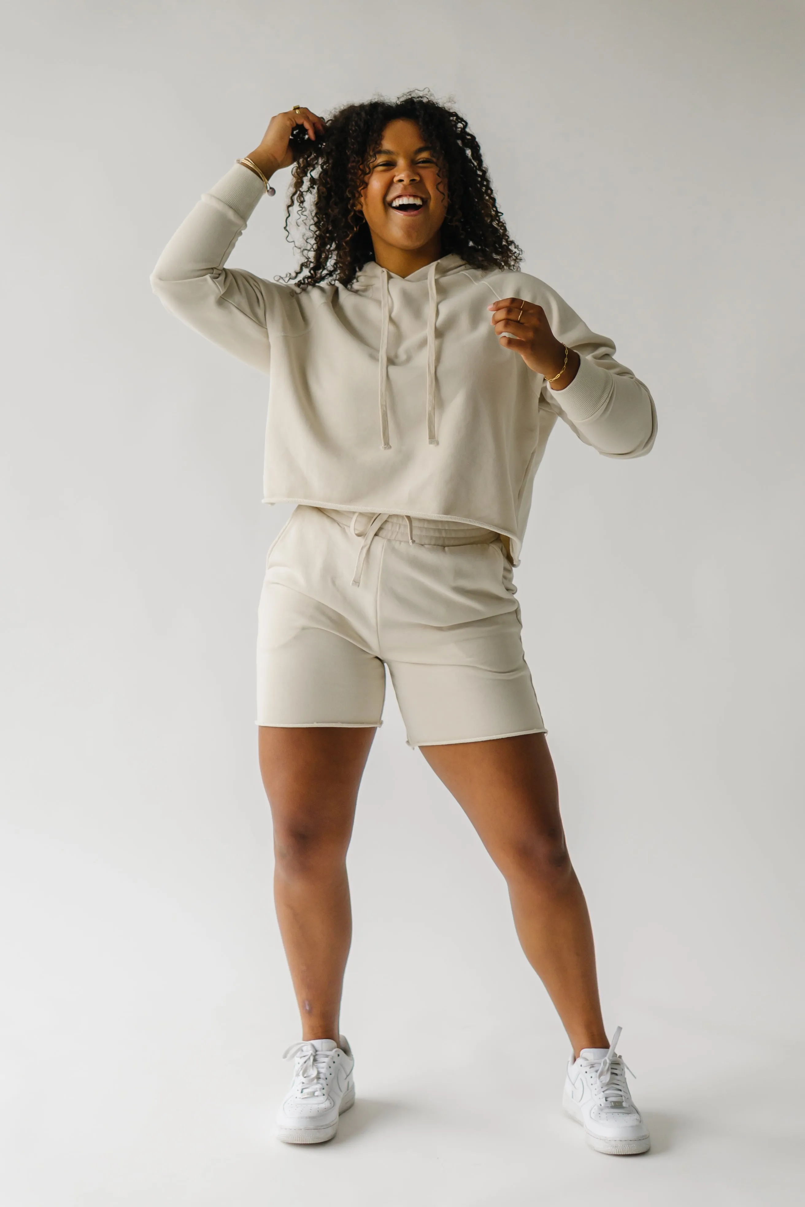 The Gretel Raw Edge Sweat-Shorts in Bone