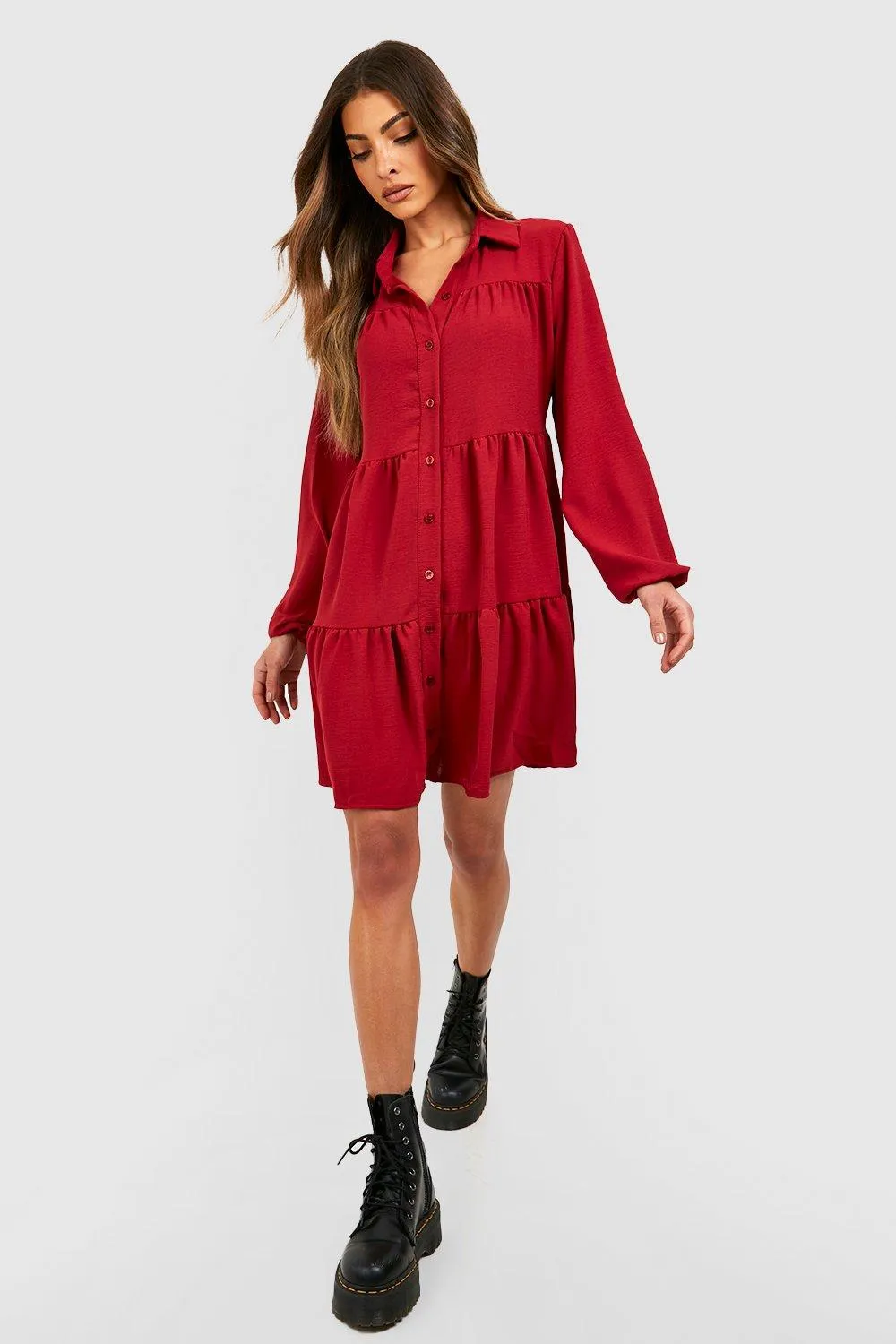 Tiered Smock Shirt Dress