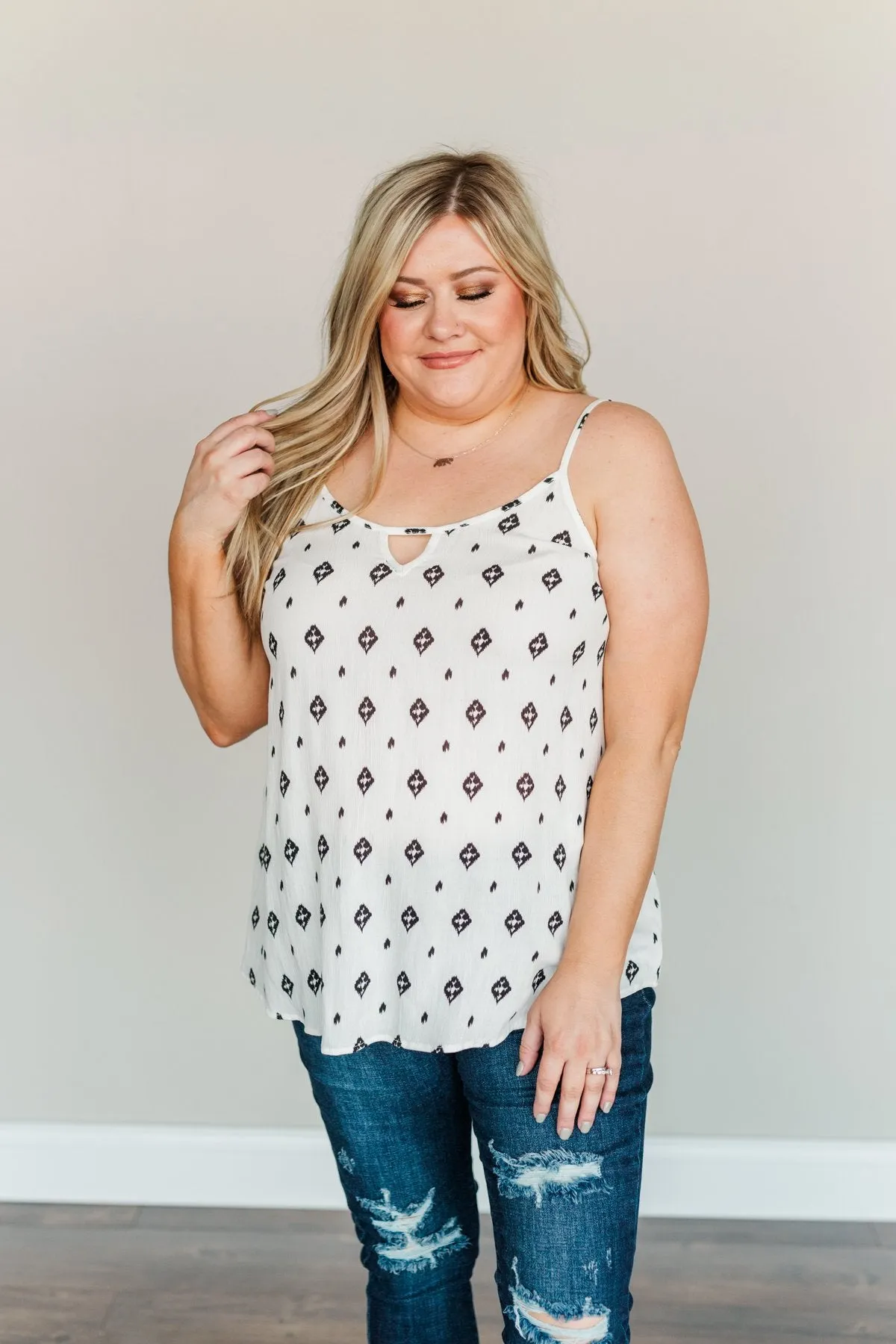 Time Flies By Printed Tank Top- Ivory