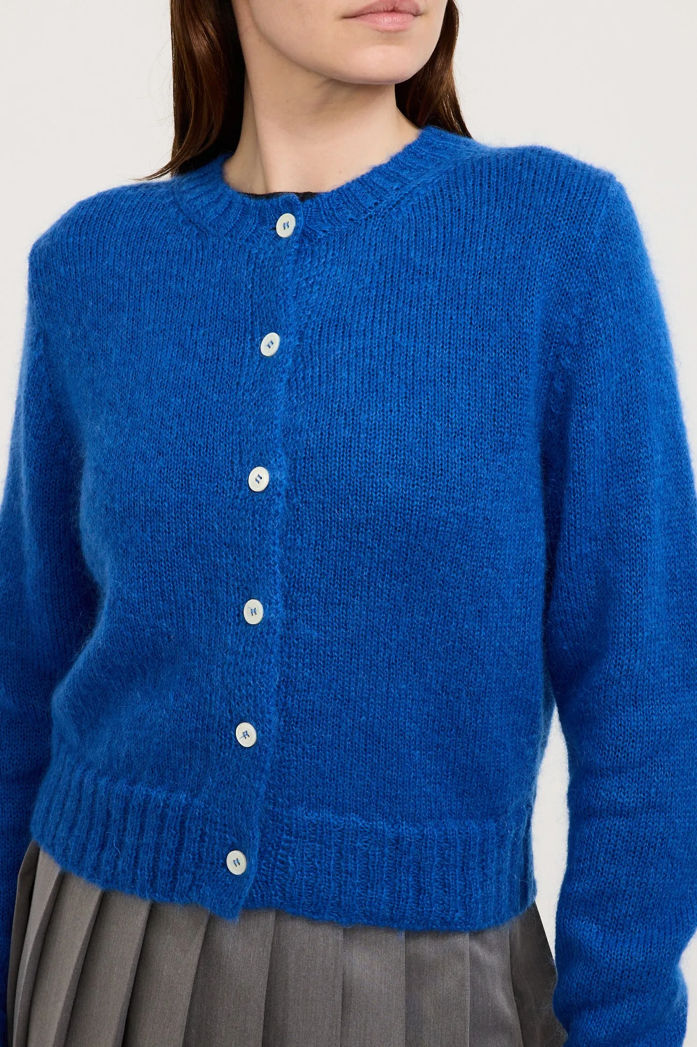 Unisex Crewneck Knit Cardigan Blue