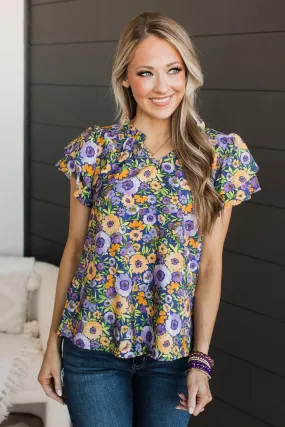 Unreal Beauty Floral Blouse- Purple & Yellow