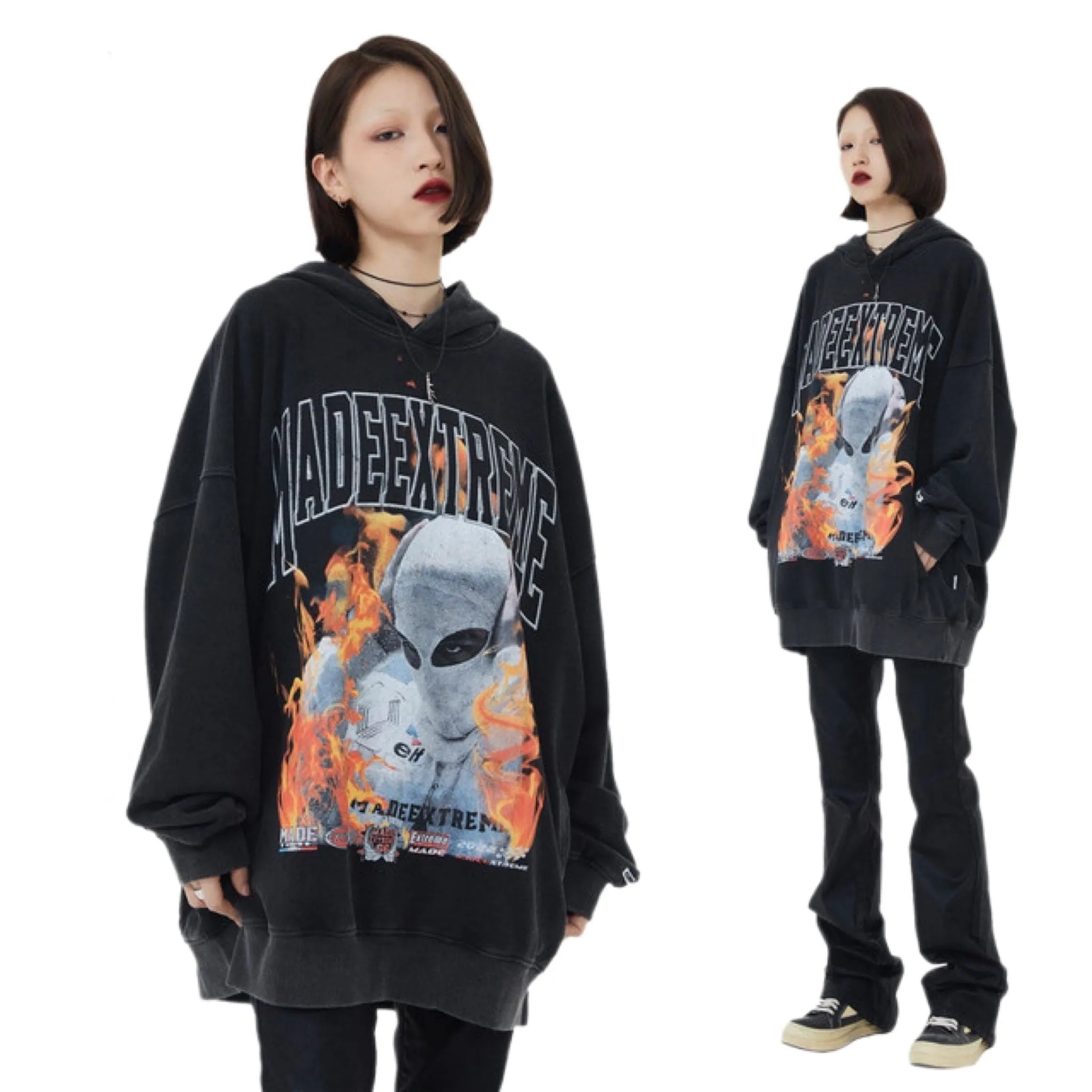 Up In Flames Oversized Y2K Hoodie