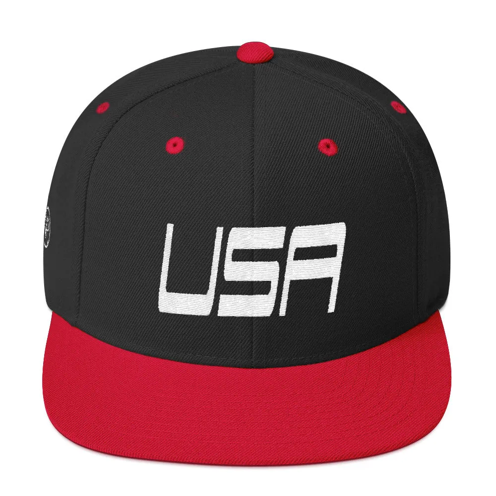 USA Designs - Embroidered Flat Brim, Snapback Hat - USA